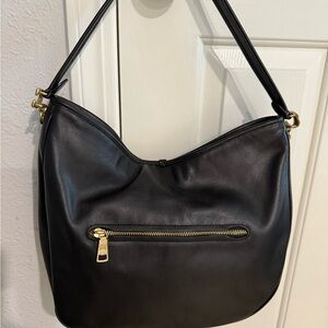 Coach Black Leather Hobo Bag with Gold Accents